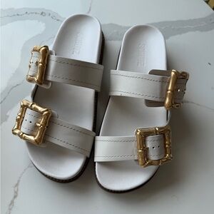 SCHUTZ Cream Sandals with Gold Accents